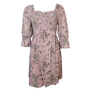 Luna Dress Womens Size M Medium Pink Floral Boho Cottage Smocked Flirty Coquette
